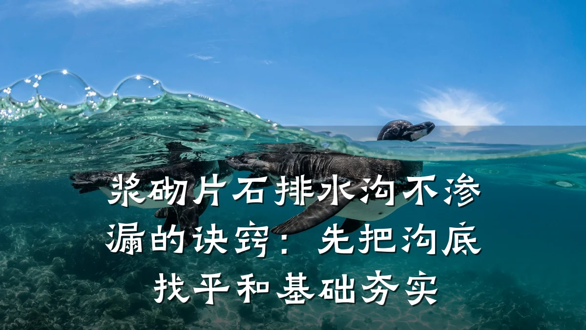 浆砌片石排水沟不渗漏的诀窍：先把沟底找平和基础夯实
