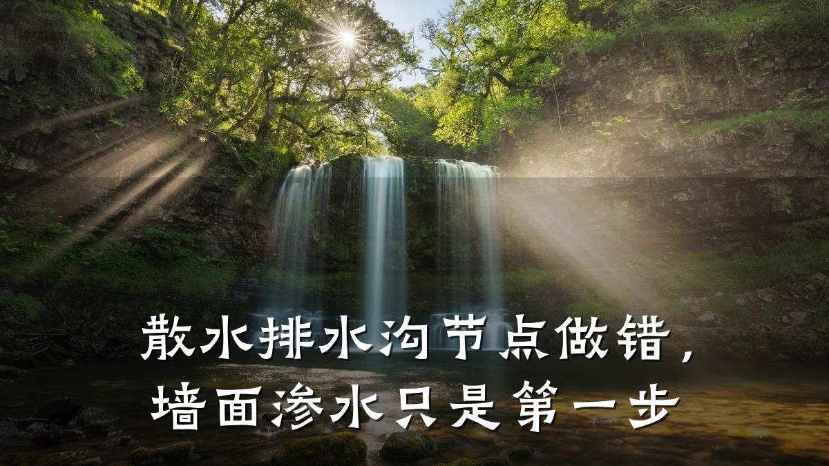 散水排水沟节点做错，墙面渗水只是第一步